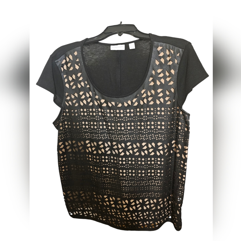 New York & C° Faux Leather Front Panel Top. Color Black. Size XL.